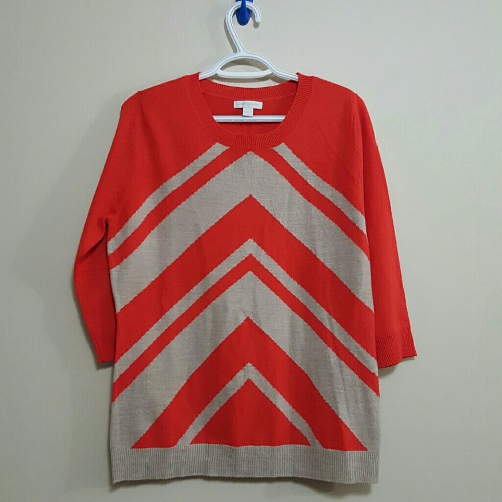 NY & Co orange 3/4 sleeve chevron sweater L